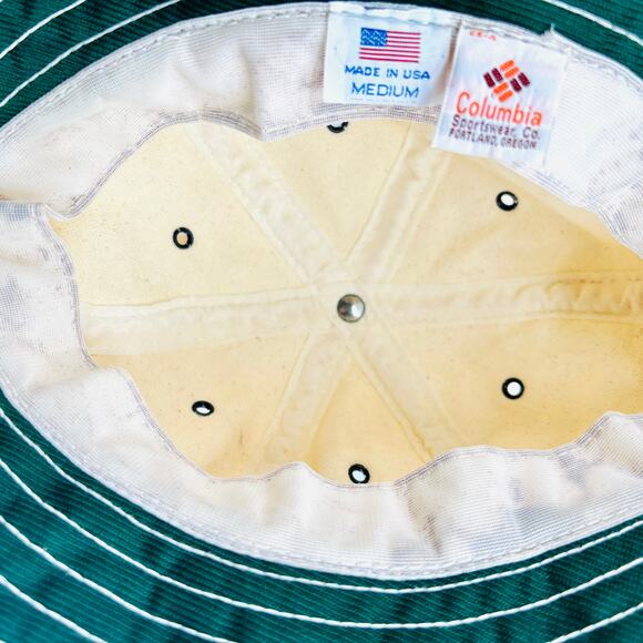 Vintage 80s Columbia Canvas Natural Tan Green Gorpcore Bucket Hat - Picture 8 of 8